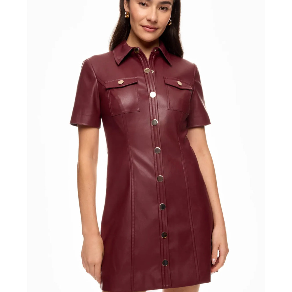 Toccin Burgundy Faux Leather Mini Shirt Dress SIze 4 Career Office Designer $600
